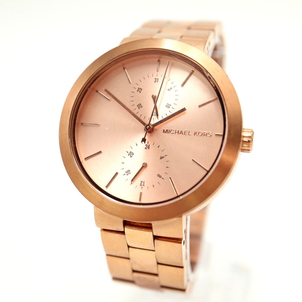 Michael Kors Garner Rose Gold Tone 38mm Date Watch Steel Bracelet w New Battery